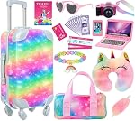 ZITA ELEMENT 23 PCS 18 Inch Girl Doll Accessories Suitcase Luggage Travel Set NO Doll Included Including Rainbow Suitcase Rainbow Bag Camera Computer Cell Phone Neck Pillow Eye Mask Glasses