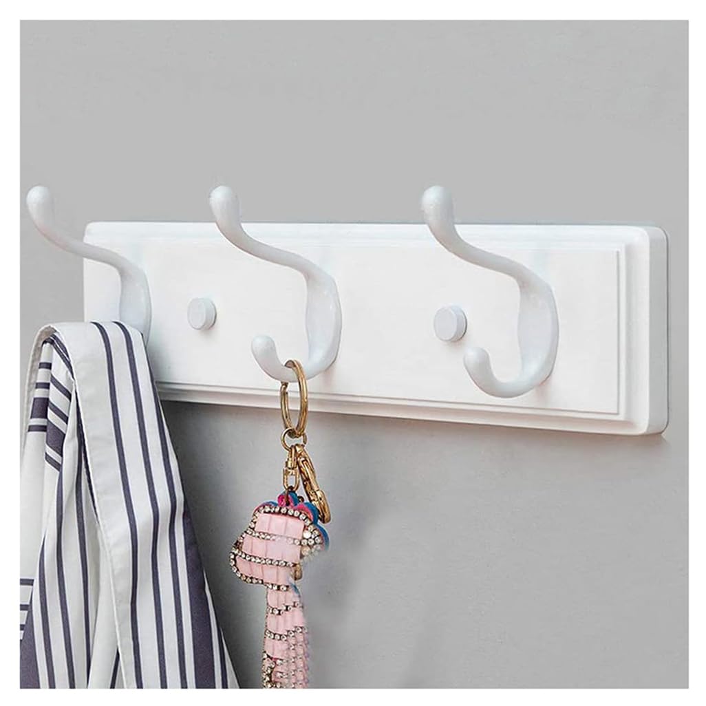Zhouxiao White Wood Coat Rack Wall Mounted With Double Hooks 3Hooks