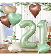 Biapian 40 Inch Sage Green Number 21 Balloons, Large Foil Number 2 & 1 Balloons with 18'' Olive G...