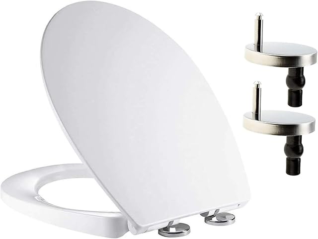 AAN® Heavy Duty Slow Close Oval Toilet Seat Anti Bacterial Durable Soft Close Cover Quick Release for Easy Cleaning Easy Dual Fixing (Top & Bottom) UF (Urea-Formaldehyde) White