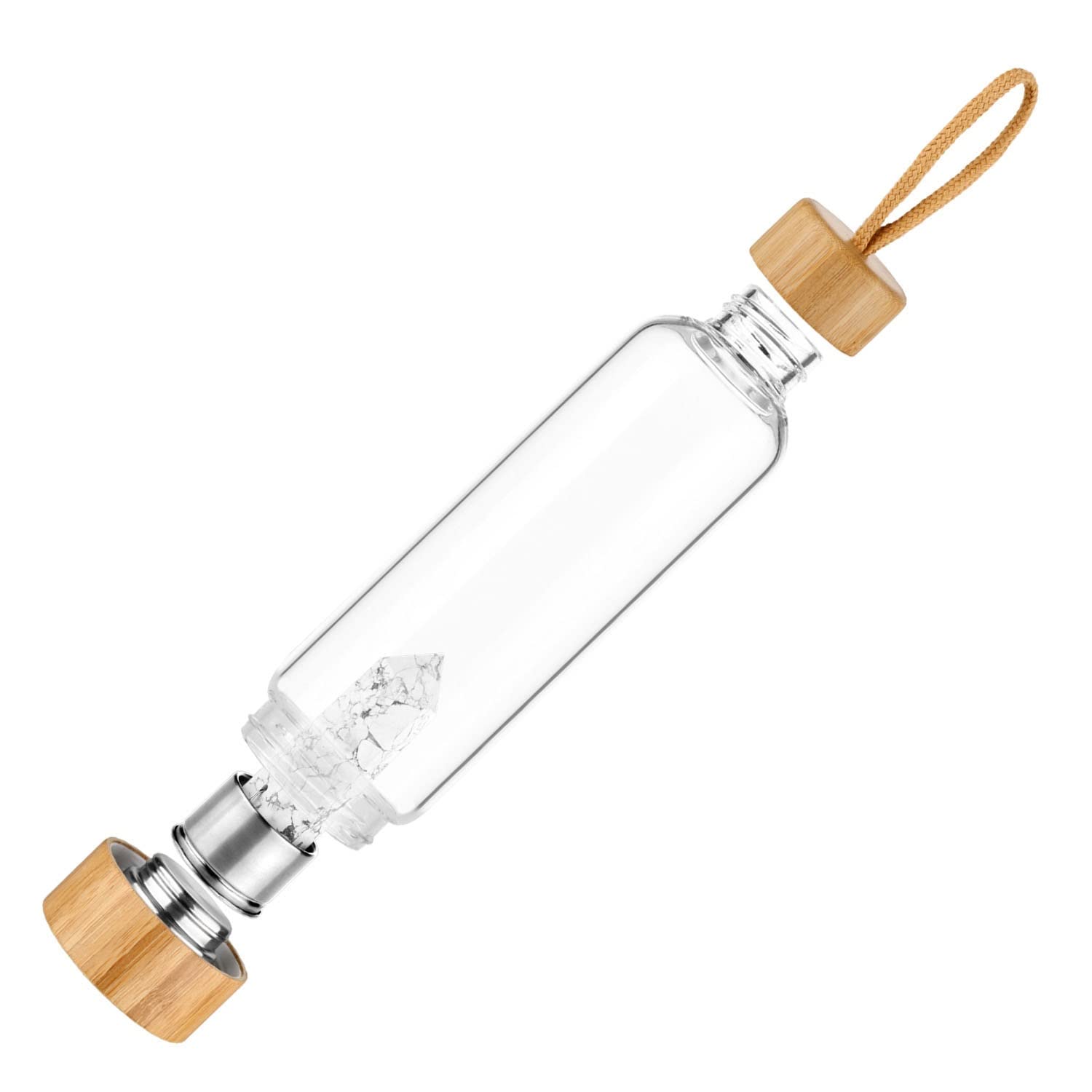 PAHION Botella De Agua De Cristal Natural Punto De Cristal Reiki Healing Obelisk Varita De Cuarzo Botella De Agua De Vidrio Con Centro De Piedras Preciosas Por Hacer Agua Con Energía De Elixir