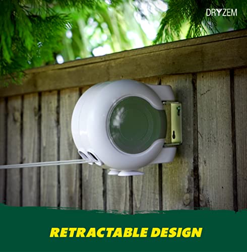 DRYZEM 30m (98 ft) Retractable Washing Line Outdoor - Double Washing Line (2x15m) - Perfect Model for Indoor & Outside Use - Twin Retractable Washing Line with Strong UV Adjustable Housing - Fittings Included