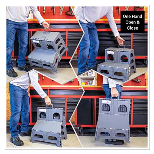 Bee Neat 2 Step Folding Step Stool For Adults And Kids - Foldable Stool For Office, Garage, Library, Closet, Bathroom And Porch – Collapsible Step Stool Ladder Supports 200Lbs - Gray #TOP1