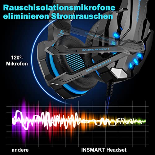 INSMART PS4 Headset, PS5 PC Gaming Headset Auch für Nintendo Switch, Xbox One & Laptop, 3.5mm Noise Cancelling Gaming Kopfhörer mit Mikrofon, Surround Sound System & Extra 3,5mm Y-Klinkenadapter - Image 5