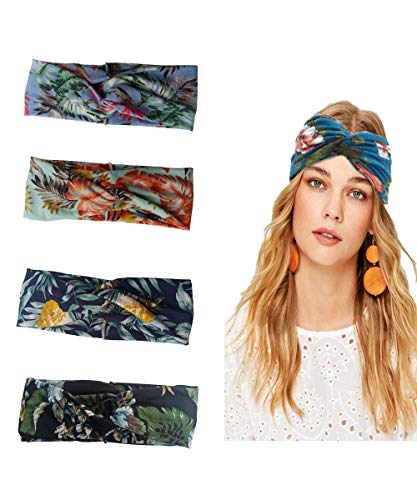 Barara King 4 Pack Bow Women Headband Boho Floal Style Criss Cross Head Wrap Hair Band