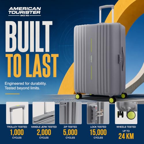 Image of American Tourister Cleva S | Luggage Trolley Bag (77 cm) | 360 8 Wheel Travel Luggage | 2 Compartments | Hard Luggage Polypropylene Suitcase | Mounted TSA Lock | 3 Years Global Warranty | Grey & Lime