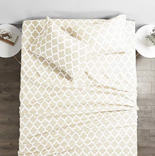 Egyptian Luxury 1800 Series Hotel Collection Quatrefoil Pattern Bed Sheet Set - Deep Pockets, Wrinkle and Fade Resistant, Hypoallergenic Printed Sheet and Pillow Case Set -Â Twin - Cream