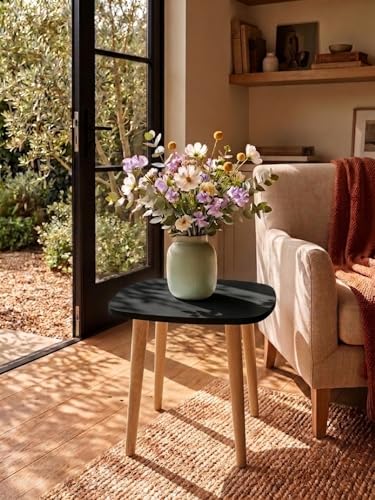 Image of Modern Square Side Table with 4 Wooden Legs, Minimalist End Table /Coffee Table for Living Room, Bedside Nightstand for Bedroom, Balcony & Small Spaces