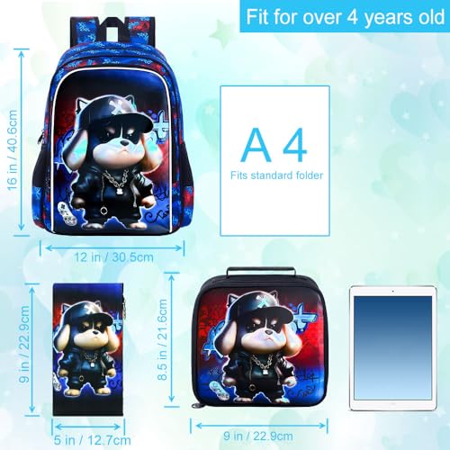 Image of CCJPX 16 inch Kids Backpack for Boys, 3PCS Dog Water Resistant Preschool Bookbags with Lunch Box, Cool School Bag for Toddler Kids