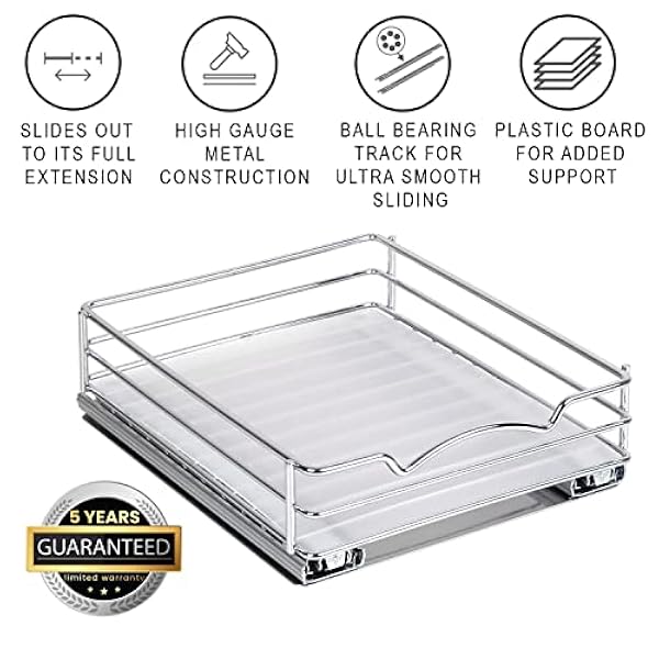 Utdragbar kryddhylla organisatör för skåp, kraftig-5 års begränsad garanti, krom 20-3/8 tum x 25-3/8 tum D x 2-1/8 H utdragbar för övre köksskåp och skafferi, passar kryddor, såser, konserverad mat etc.