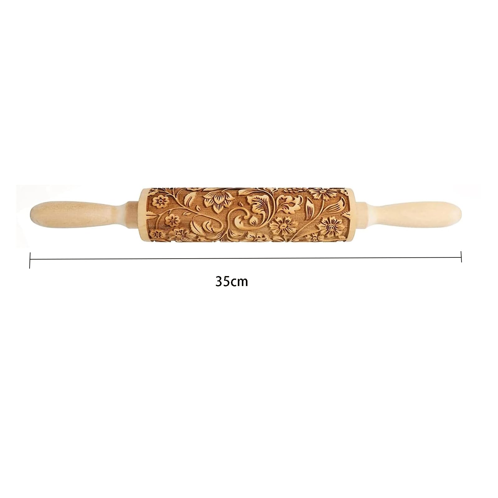 Rouleau à Pâtisserie Gravé Motif Noël - Bois De Hêtre, 35 X 4.5 Cm, Pour Biscuits Et Gâteaux