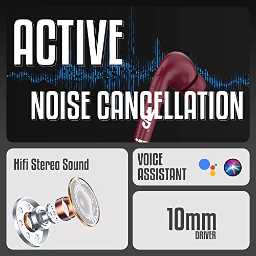 Image of RD TWS-140 Earbuds with 10mm Drivers, 40H Playtime, Upto 80ms Low Latency for Gaming, ENC Noise Cancellation, Truly Wireless Bluetooth 5.1 Earbud | IPX4, Voice Assistance | 6 Months Warranty | Maroon