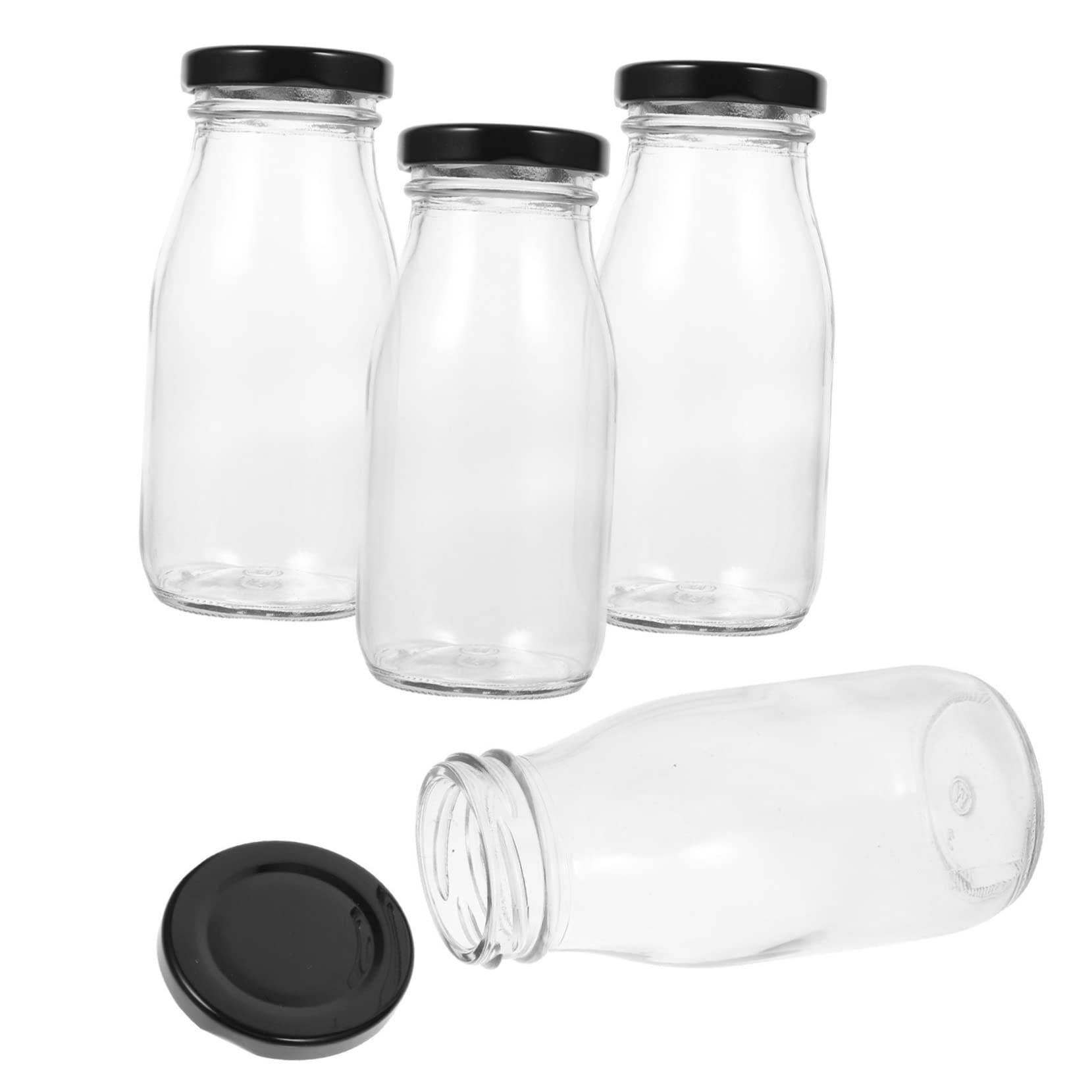 OFFSCH 4-pack Glass Milk Bottles with Lids Leakproof Containers for Storage 250ml Dishwasher Safe