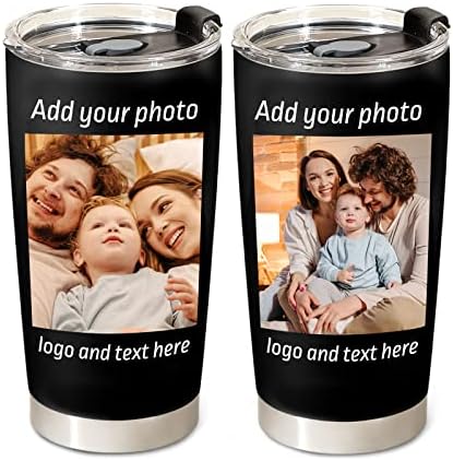 Petalsun Personalized Tumbler with Pictures Text Name, Custom Photo Stainless Steel Tumbler, Travel Mug Cup 20 Oz, Gifts for Anniversary Christmas Birthday Dad, Mom, Friend Color with Photo