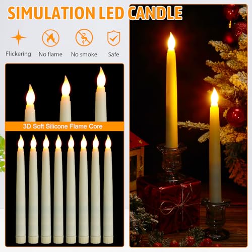 Image of Baquler 100 Pcs 8.5 Inches Flameless Taper Candles Bulk Battery Operated Taper Candles Ivory LED Candlesticks Flickering for Christmas Wedding Home Decor