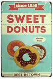 SUMIK Sweet Donuts Best in Town, Metal Tin Sign, Vintage Art Poster Plaque Kitchen Home Wall Decor