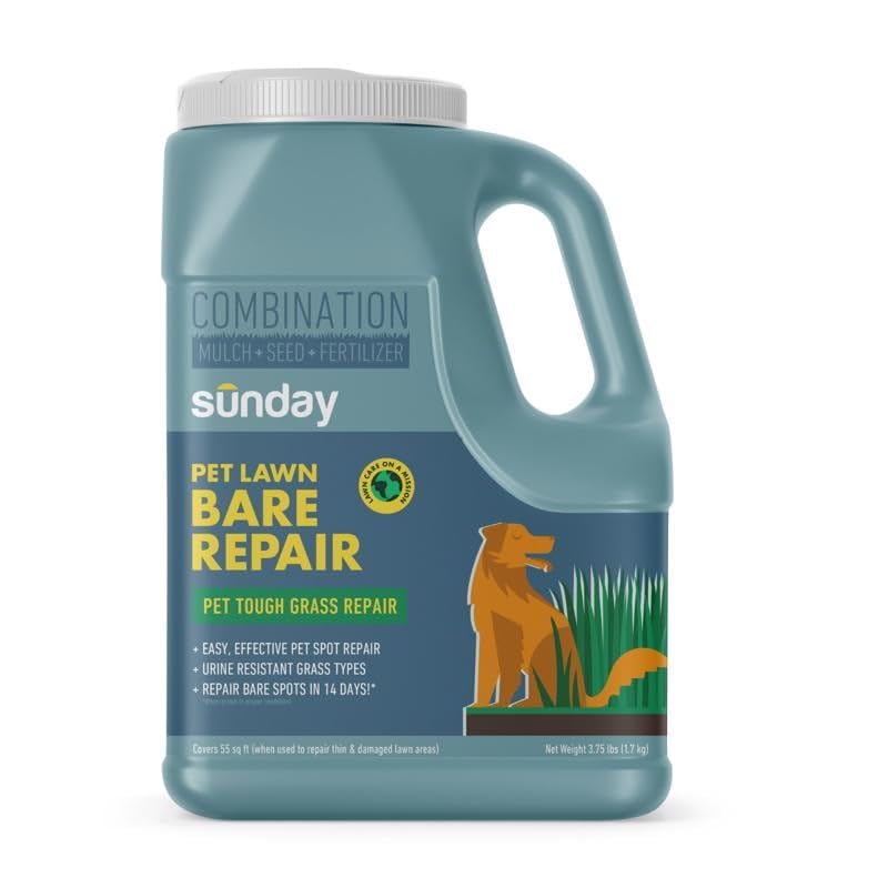 Sunday Pet Lawn Bare Repair Grass Seed Mulch and Fertilizer Combination All Grasses Sun and Shade 3.75 lbs Covers 55 sq ft