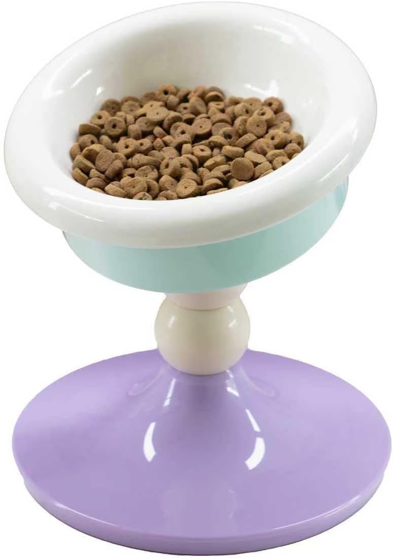 Elevated Cat Bowl with 3 Adjustable Heights (4.69/5.98/7.28 Inches), 0-20° Tilted Anti-Slip Ceramic Pet Bowl, Whisker Fatigue Relief Feeding Station for Cats & Small Medium Dogs, Dishwasher Safe