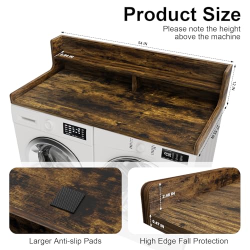 FZGhome Washer Dryer Countertop, 54\" x 27.55\" 2-Tier Washer Dryer Topper with Edge, for Laundry Room Organization Rustic Brown - Thumbnail 3
