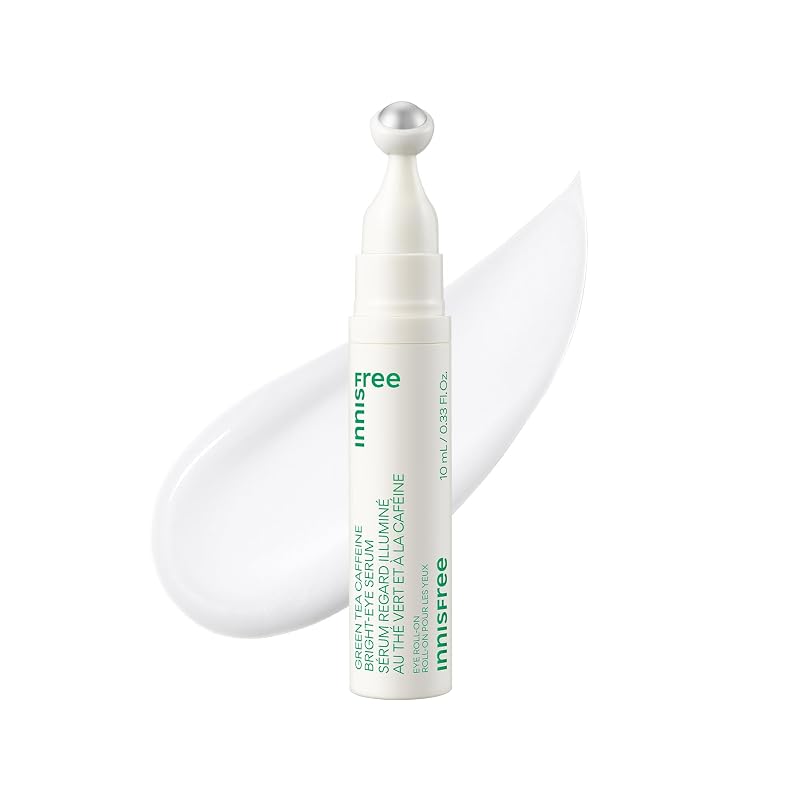 Sérum para a região dos olhos innisfree Green Tea Caffeine com niacinamida e aplicador roll-on metálico