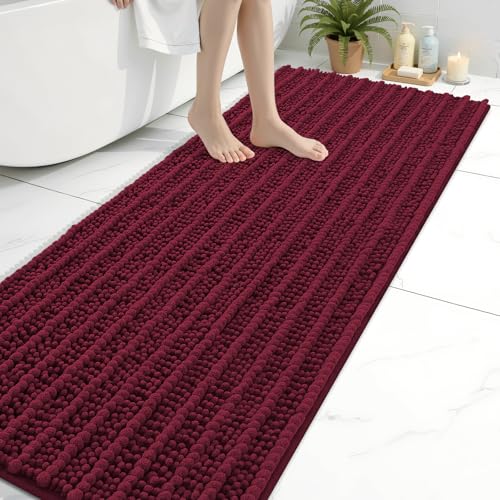 Arotive Luxury Chenille Bathroom Rug Mat, 70x24 Burgundy