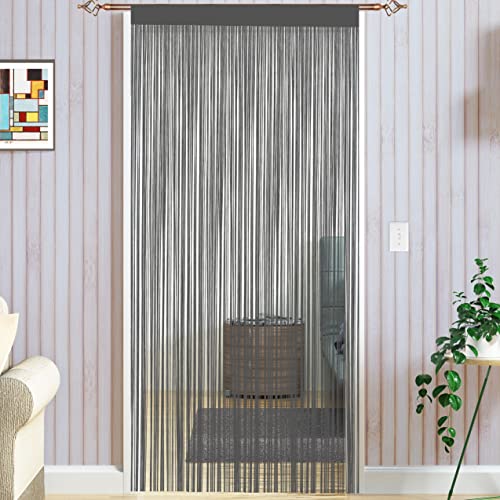 Cortina de tiras Taiyuhomes, para decoración del hogar y separador con borla, tela, Gris, W90xL245cm(35x96')
