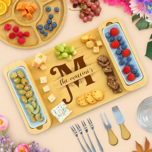 Image of Personalized Charcuterie Boards Gift Set, Custom Engraved Wood Cheese Tray