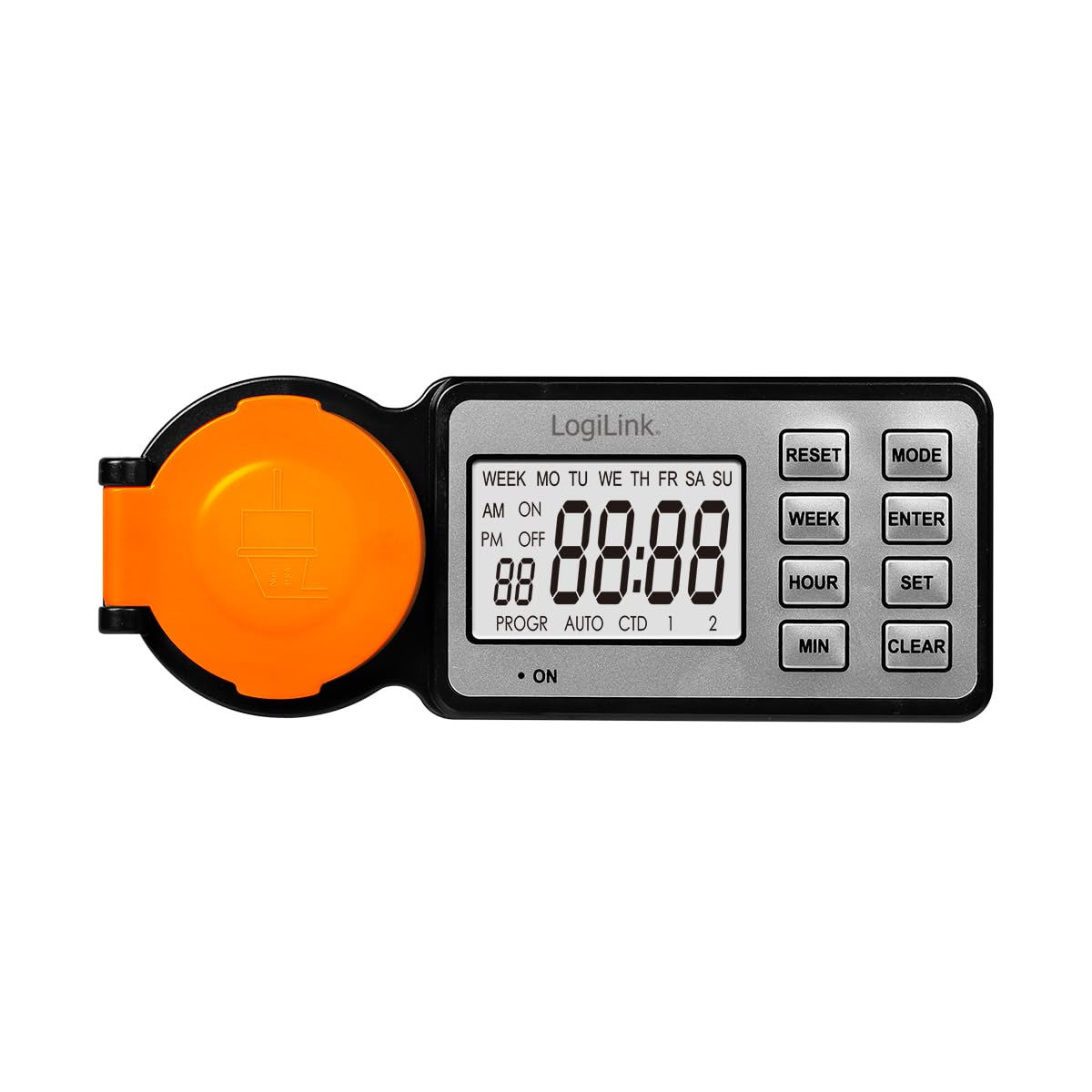 LogiLink ET0016 – zewnętrzny programator czasowy z 12 programami i timerem, wyświetlacz 2,2", klasa ochrony IP44, 3600 W