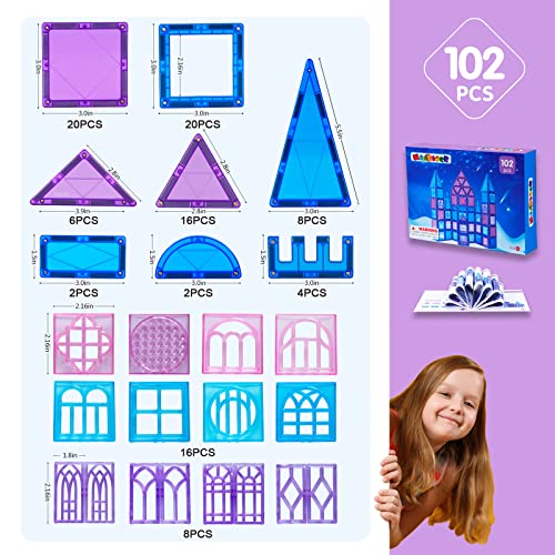 Magblock Magnetic Tiles 102Pcs Frozen Toys For Girls Boys Age 3+, Magnetic Blocks Magnets For Kids Building Toys Gifts For Toddlers Educational Develop Imagination #TOP2