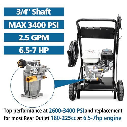 3400PSI Horizontal Pressure Washer Pump, 3/4\" Shaft Power Washer Pump Replacement Universal Power Washer Pumps for Pressure Washer