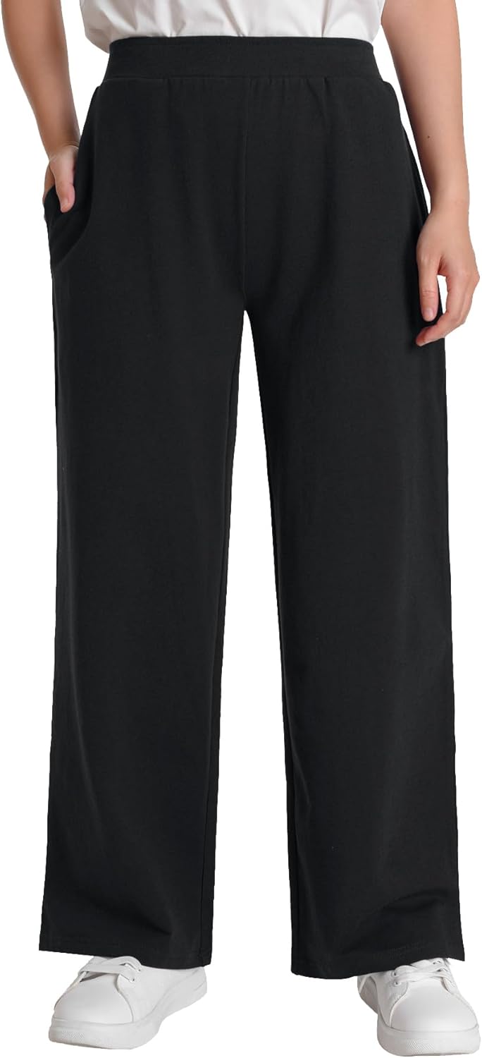 Weintee Women's Petite Elastic Waist Wide Leg Pants Petite Length