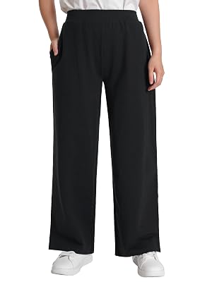Weintee Womens Petite Elastic Waist Wide Leg Pants Petite Length