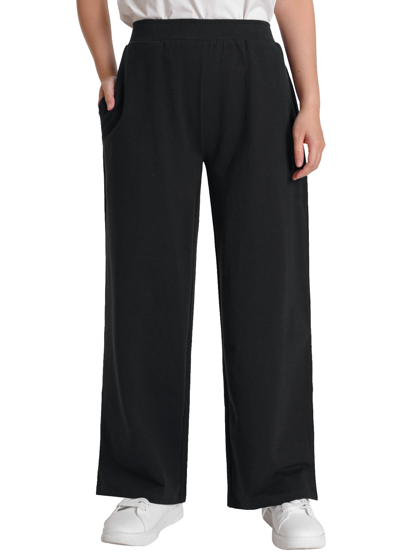 Weintee Womens Petite Elastic Waist Wide Leg Pants Petite Length