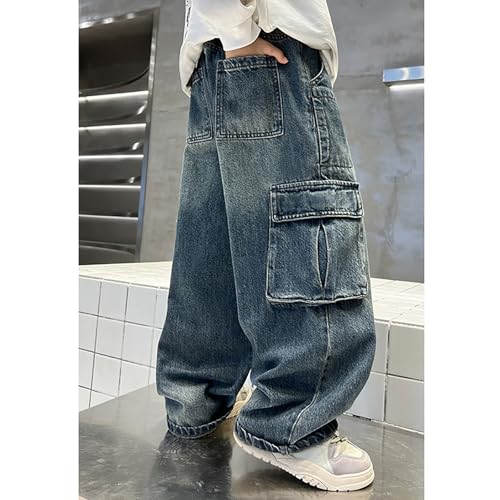 Jean baggy garçon taille élastique coupe ample pantalon loisirs extérieur