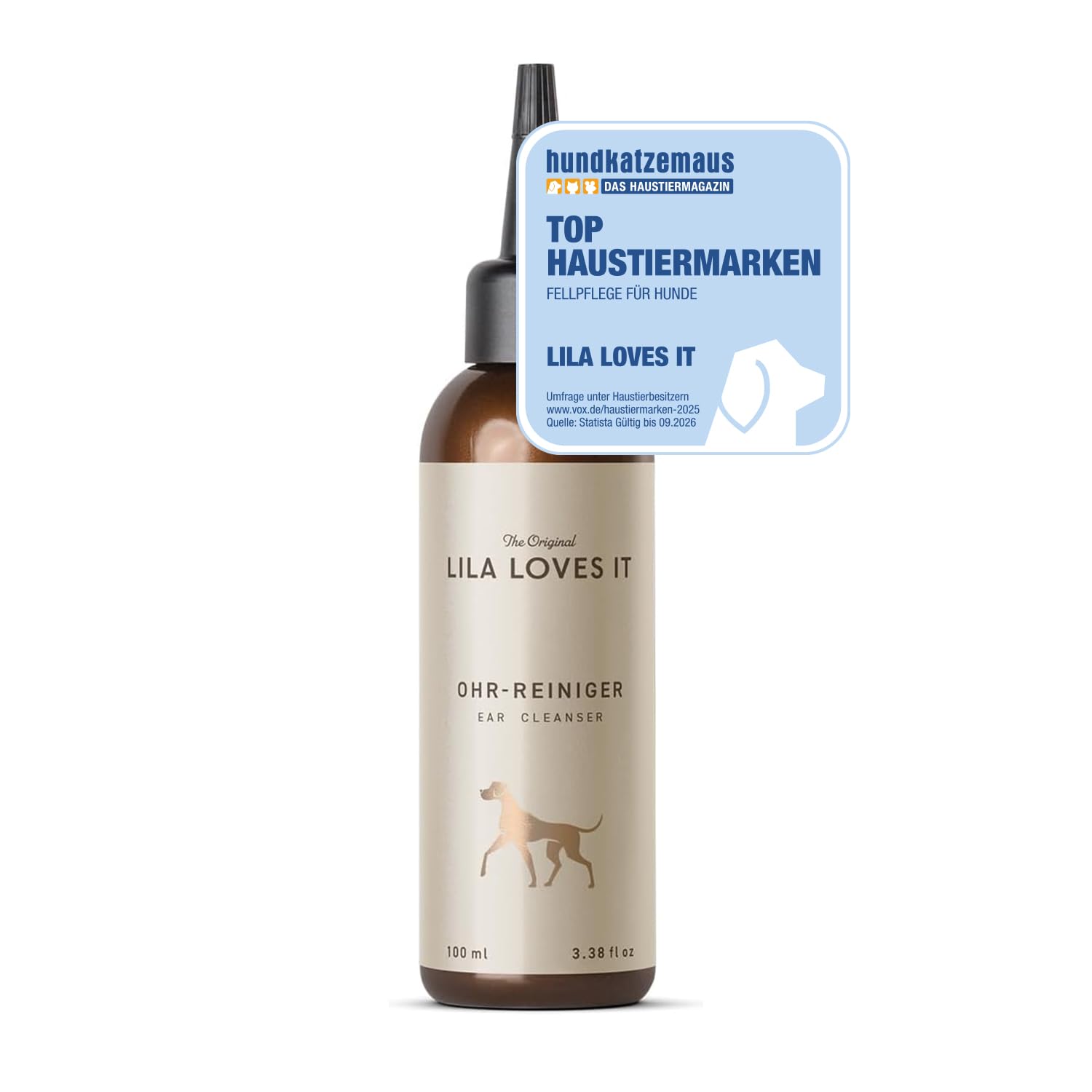 Ohrreiniger für Hunde - löst Verschmutzungen und lindert Juckreiz, mit Mikrosilber und Zink, vegan, OHR-REINIGER von LILA LOVES IT, 100 ml