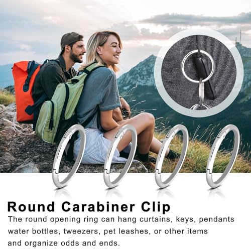 Image of 10Pack 1-1 /2 inch Large Round Carabiner Clips, Metal Spring O Rings for Organizer Key Rings, Paracord Keychain Lanyard, Pet Chains, Purse Hardware, Key Snap Hooks DIY Accessory (Silver)