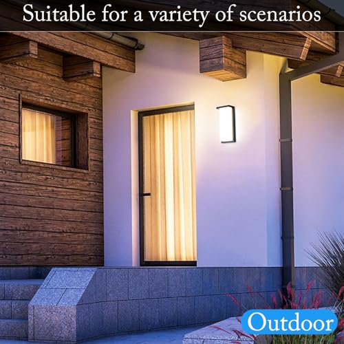 Image of 14in LED Dusk to Dawn Outdoor Wall Light Fixtures,2 Pack | 18 /20 /22W,LED,3CCT,IP65 Waterproof,Rustproof,Porch Light,Front Door,Exterior Sconces,Rectangular Wall Mount,Easy Installation