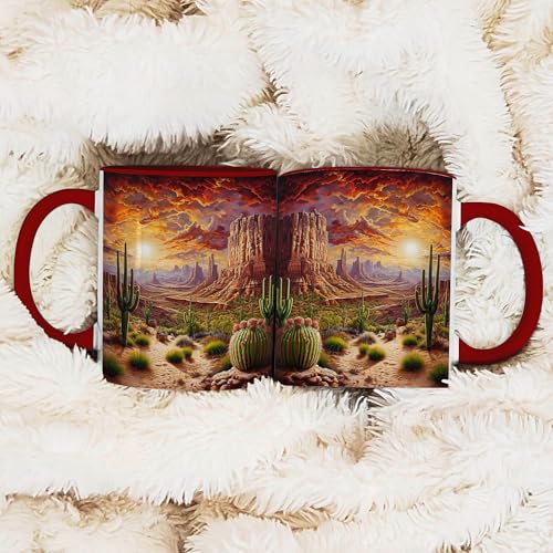 Taza de cerámica roja por 11 oz con diseño de desierto miniatura 4