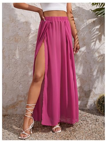 OYOANGLE Women's Sheer Mesh Hight Waist Split Beach Cover Up Long Skirt3