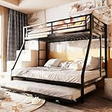 Owii Literas de Metal,Cama Loft de Metal Twin sobre Full con Trundle,Escalera Segura, Barandales de Seguridad para...