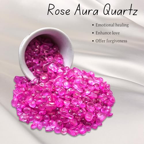 Image of Amazing Gemstone Rose Aura Quartz Crystal Chips Aquarium Gravel Rocks - Aura Quartz Chips Bulk Fish Tank Gravel,Small Tumbled Stone Chips and Tiny Crystals for Decoration (Natural AAA Grade Gemstone)