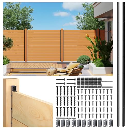 Prinfort 2pack 6FT (H: 68″) Matel Backyard Privacy Fence Panels Post Black, Install Fence Panels Post for Wood Slats Outdoor