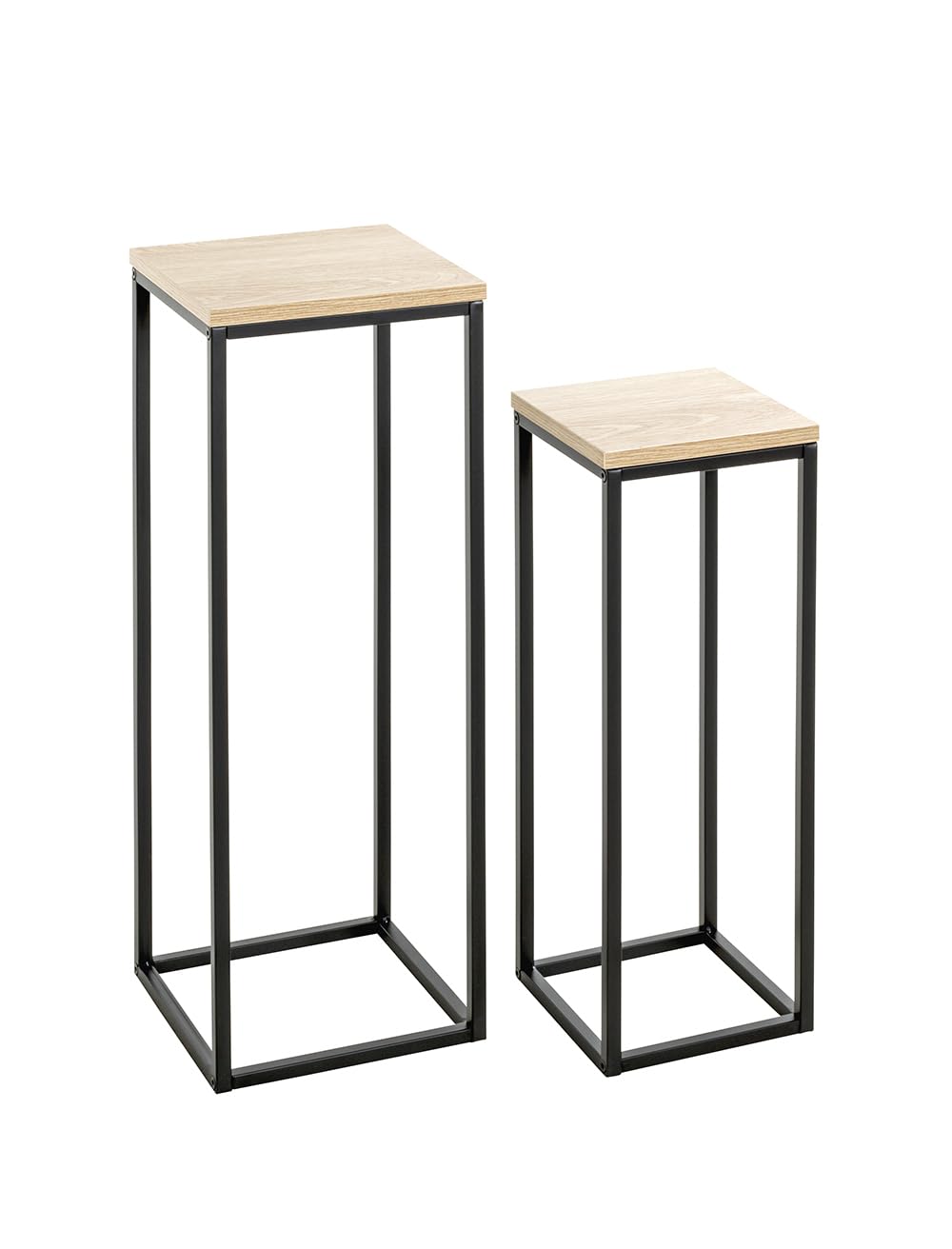 HAKU Lot de 2 Porte Plantes chêne Naturel, Noir, MDF, Métal - Dim.: L 19/23 x H 54/67 x P 19/23 cm, Style: Moderne