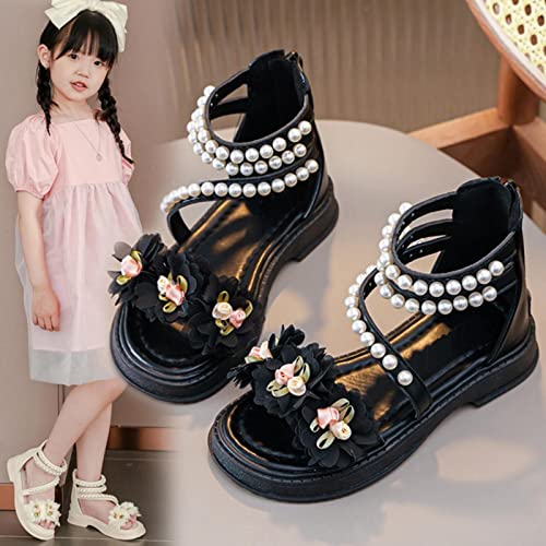 Girls' Sandals Summer Children's Soft Sole Shoes Fashion Girls' Pearl Flower Decoration Princess Soccer Slide Sandals2