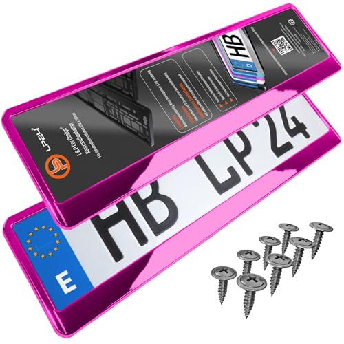 Portamatriculas Coche 520x110 mm - Soporte Matricula [2 uds.] - con 8 Tornillos - Duradero y Resistente - Porta Matricula Coche Homologado - Cromo Rosa - Apto para Todos los vehículos