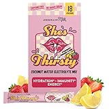 Legendairy Milk She’s Thirsty – Strawberry Lemonade, No Sugar Added Electrolytes Powder Packets–Coconut Water Mix for Women, Instant Hydration Packets, Immune Support, Pregnancy Safe, 18 Ct