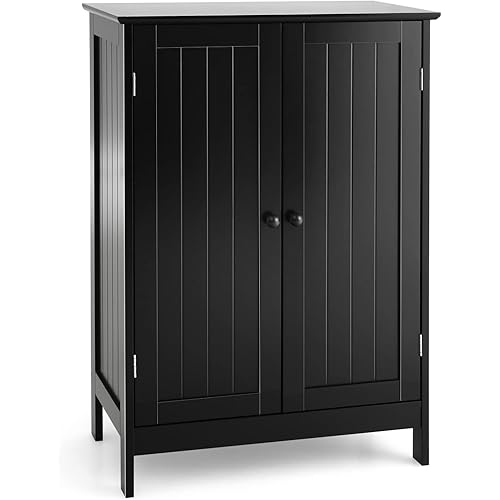 Giantex Storage Cabinet with Doors and Shelves - Freestanding Storage Organizer with Anti-Tipping Device, Entryway Storage Unit for Living Room, Bedroom, Home Decor, Bathroom Floor Cabinet (Black)