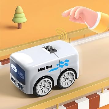 Four Mode Interactive RC For MINI Bus With LED Expression Screen, Intelligent Obstacle Avoidance & Type-C Charge, Compact Smart Robot Car Toy For Kids, Voice Control Follow Line Escape Track Blue