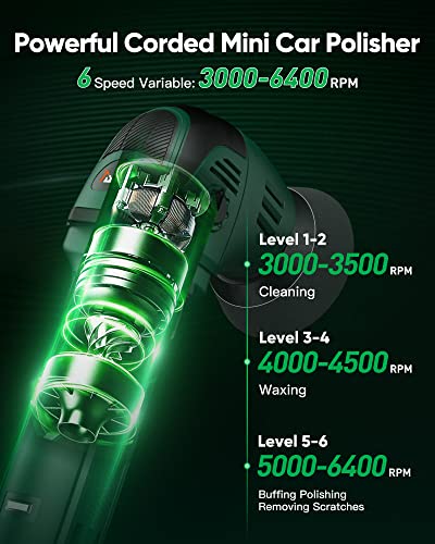 3 Inch Car Buffer Polisher, Aiment Oribtal Mini Polisher, 6 Variable Speed 3000-6400Rpm Dual-Action Car Buffer For Car & Motorcycles Detailing Hard To Reach Areas Polishing #TOP2