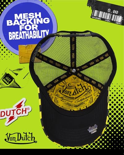 Image of Von Dutch Monogram Trucker Cap - Retro Snapback Cap for Men and Women - Adjustable Snap Fit Panel, Mesh Rear, Curved Bill